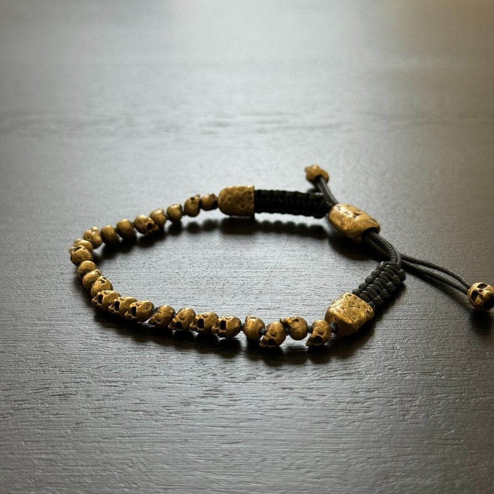 John Varvatos Beaded Brass Skull Bracelet